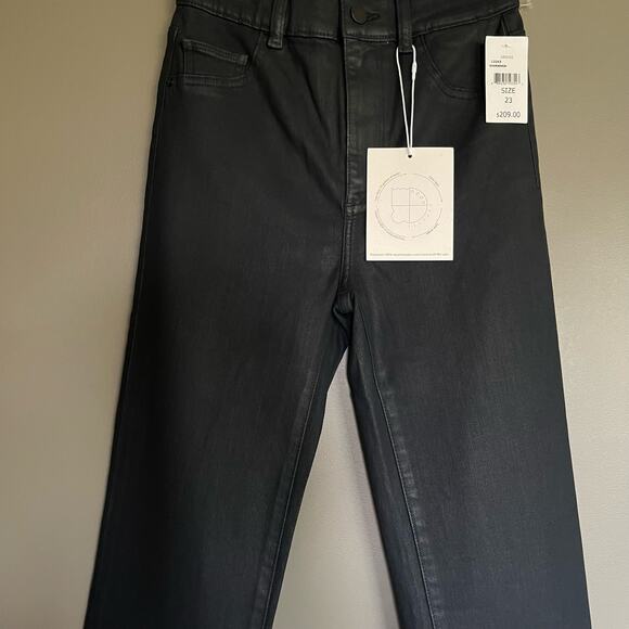 NWT DL1961 Patti Straight High Rise Jeans Sharkskin Black Grey Coated‎ Denim 23 - Picture 5 of 16
